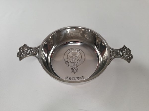 MacLeod Clan Crest Pewter Quaich